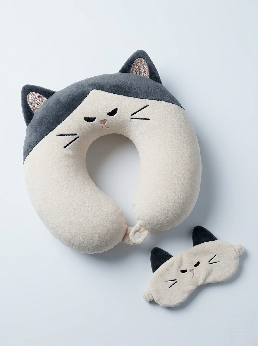Cat travel neck pillow and sleep mask set