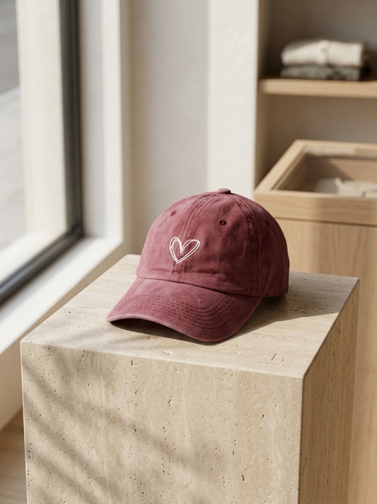 Women's Vintage Washed Baseball Cap Cute Heart