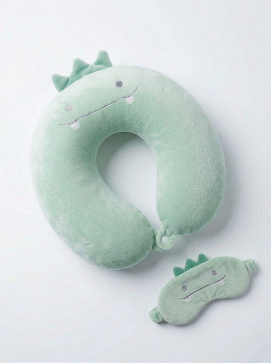 Dinosaur travel neck pillow and sleep mask set