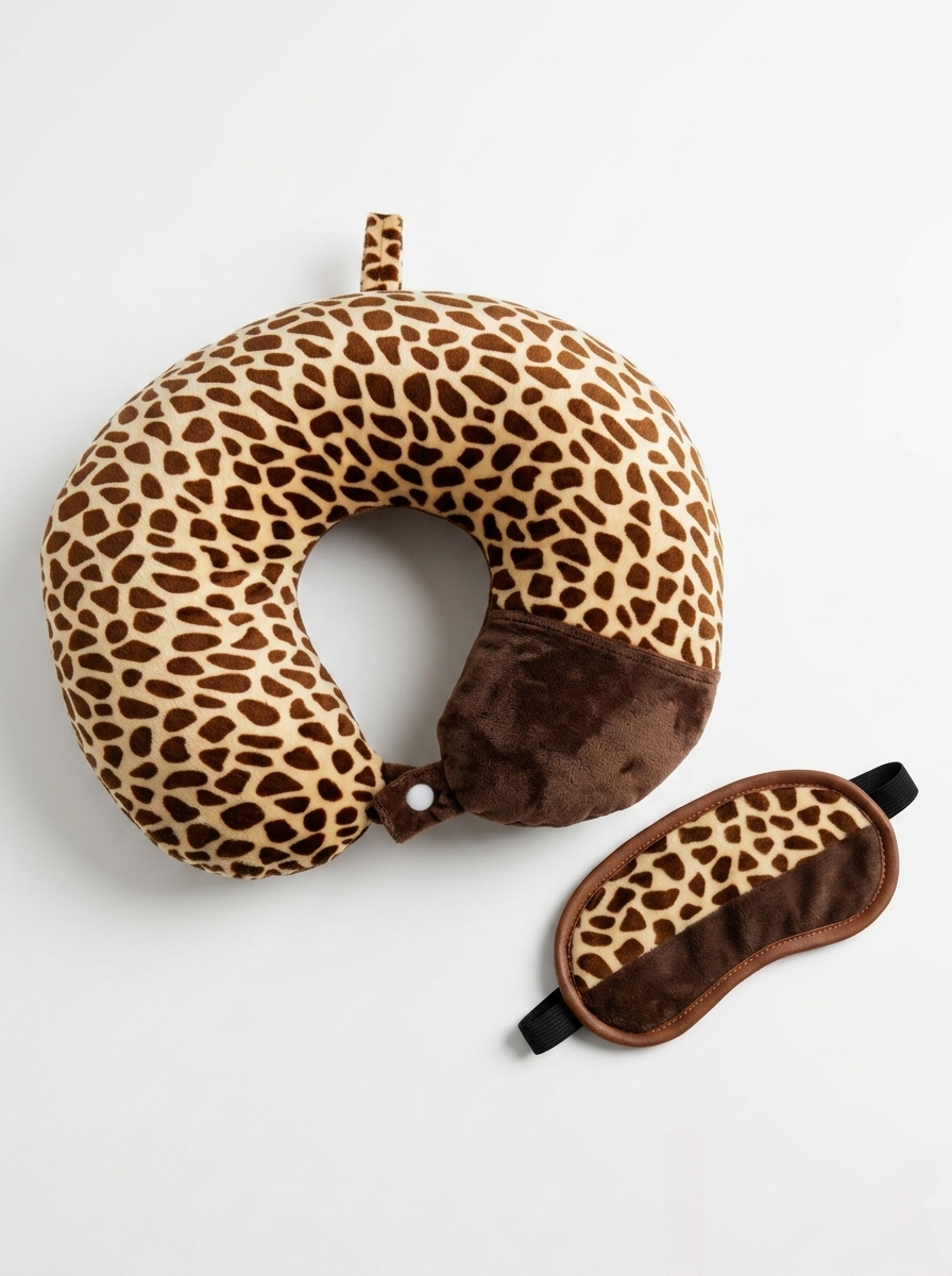Giraffe print travel neck pillow and sleep mask set
