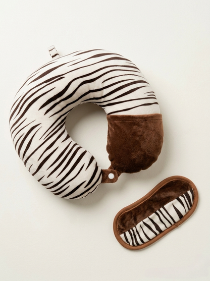 Zebra print travel neck pillow and sleep mask set