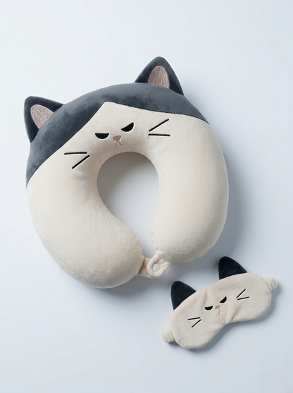 Cat travel neck pillow and sleep mask set