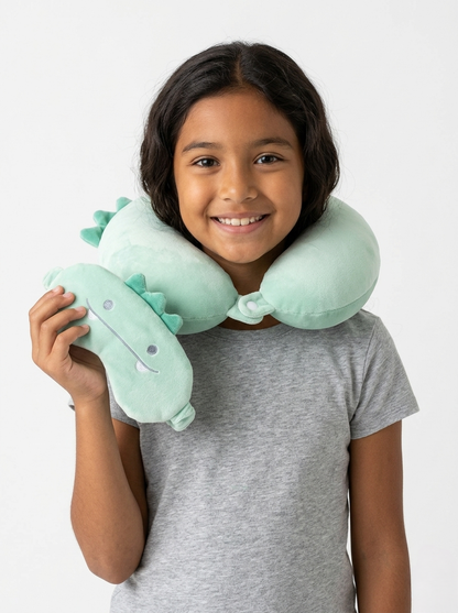 Dinosaur travel neck pillow and sleep mask set