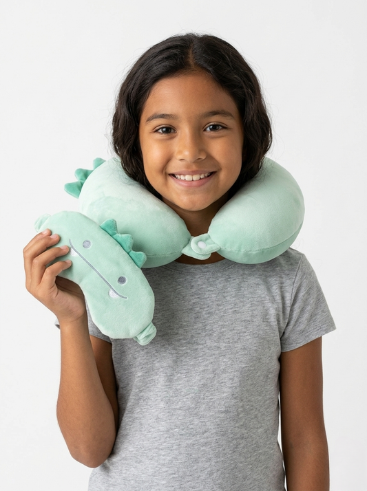 Dinosaur travel neck pillow and sleep mask set