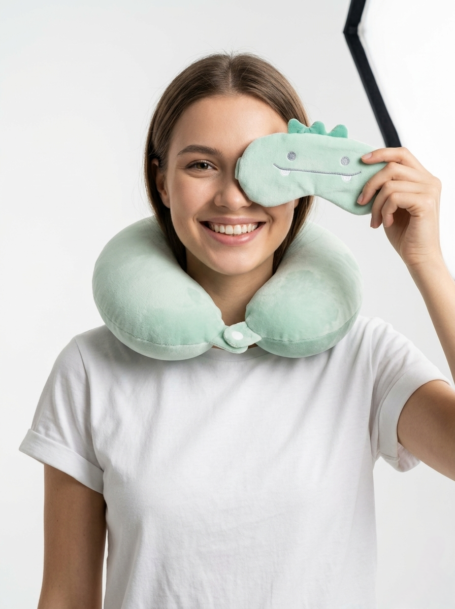 Dinosaur travel neck pillow and sleep mask set