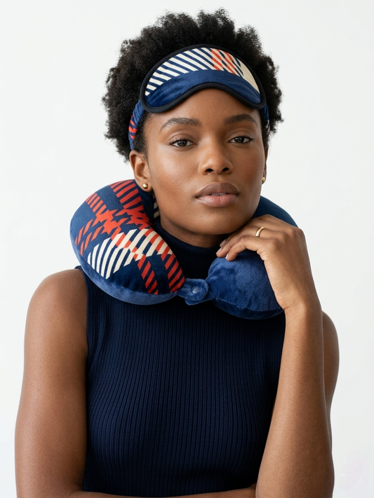 Travel neck pillow and sleep mask set